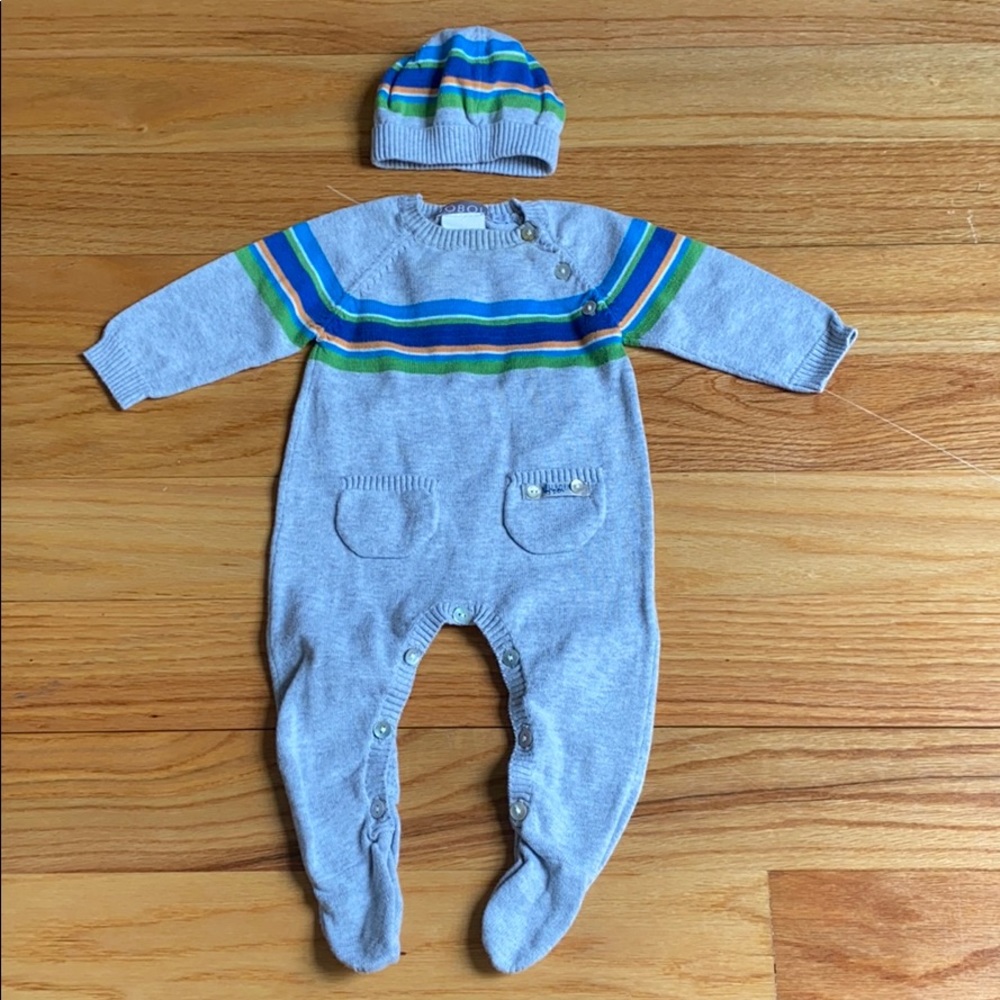 Boboli cotton knit onesie w/ hat 3m